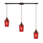 Hammered Glass 36'' Wide 3-Light Slim Linear Pendant - Oil Rubbed Bronze with Red