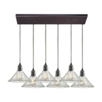 Hand Formed Glass 30'' Wide 6-Light Rectangular Pendant - Oil Rubbed Bronze