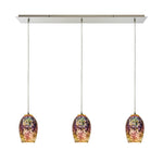 Illusions 36'' Wide 3-Light Linear Pendant - Satin Nickel with Multicolor Fireworks Glass