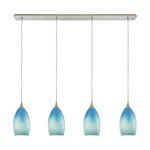 Earth 46'' Wide 4-Light Linear Pendant - Satin Nickel with Sky Blue Glass