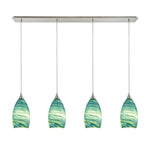 Collanino 46'' Wide 4-Light Linear Pendant - Satin Nickel with Aqua Swirl Glass