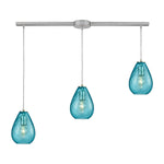 Lagoon 36'' Wide 3-Light Slim Linear Pendant - Satin Nickel with Aqua