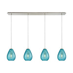 Lagoon 46'' Wide 4-Light Linear Pendant - Satin Nickel with Aqua