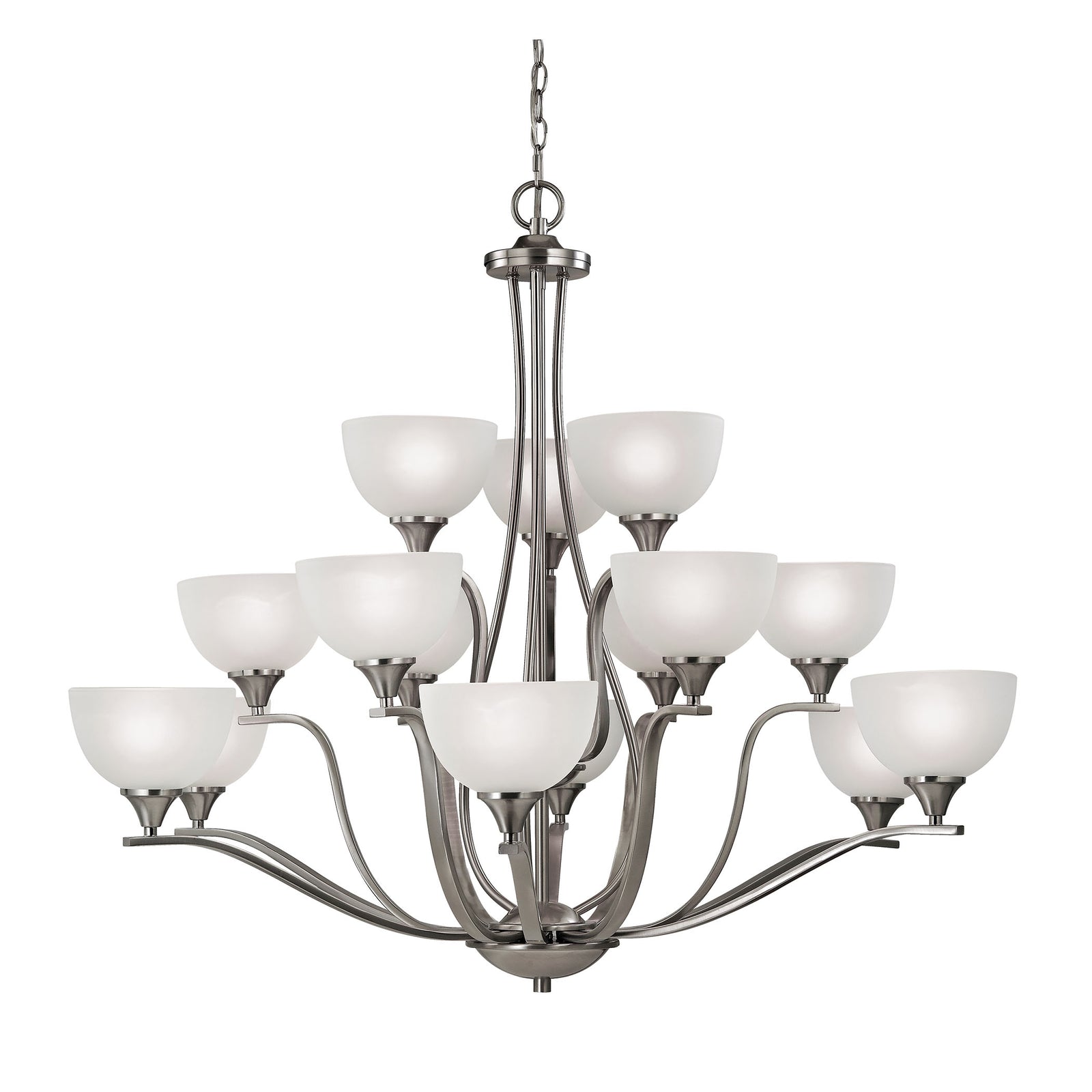 Bristol Lane 45'' Wide 15-Light Chandelier - Brushed Nickel with White Glass