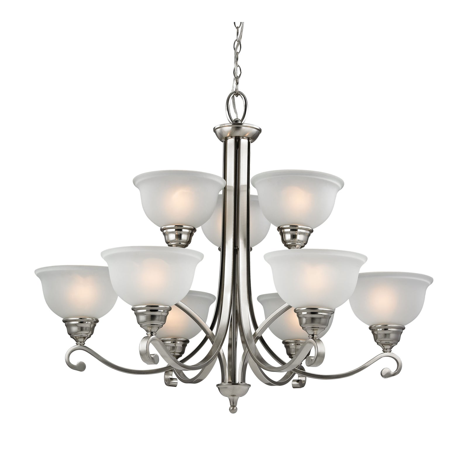 Hamilton 36'' Wide 9-Light Chandelier - Brushed Nickel with White Glass