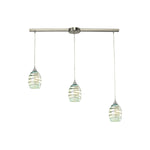 Vines 36'' Wide 3-Light Slim Linear Pendant - Satin Nickel with Mint Glass