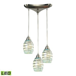 Vines 12'' Wide 3-Light Pendant - Satin Nickel with Mint Glass - Includes LED Bulbs