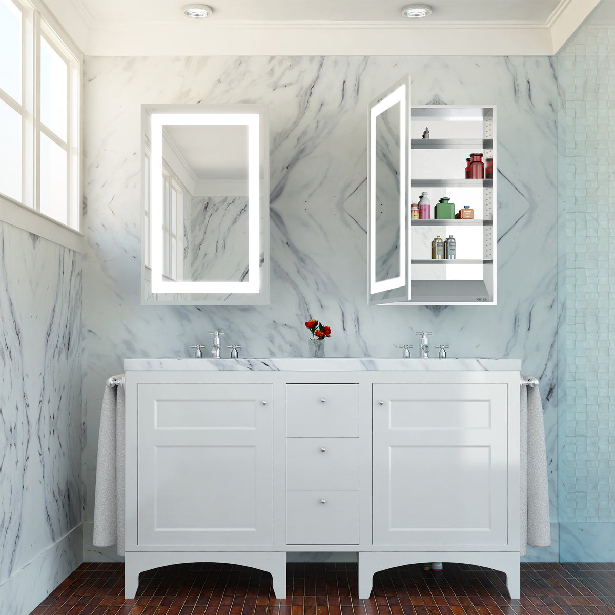 전기 거울 분위기 23.25" x 40" 조명이 있는 약품 캐비닛