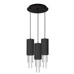 Bordeaux 12-in Matte Black/Clear Ribbed Glass 3-Light Multi Pendant