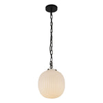 Cherise 12-in Matte Black/Glossy Ribbed Opal Glass Socket Pendant