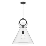 Emerson 18-in Matte Black/Clear Glass 1 Light Pendant