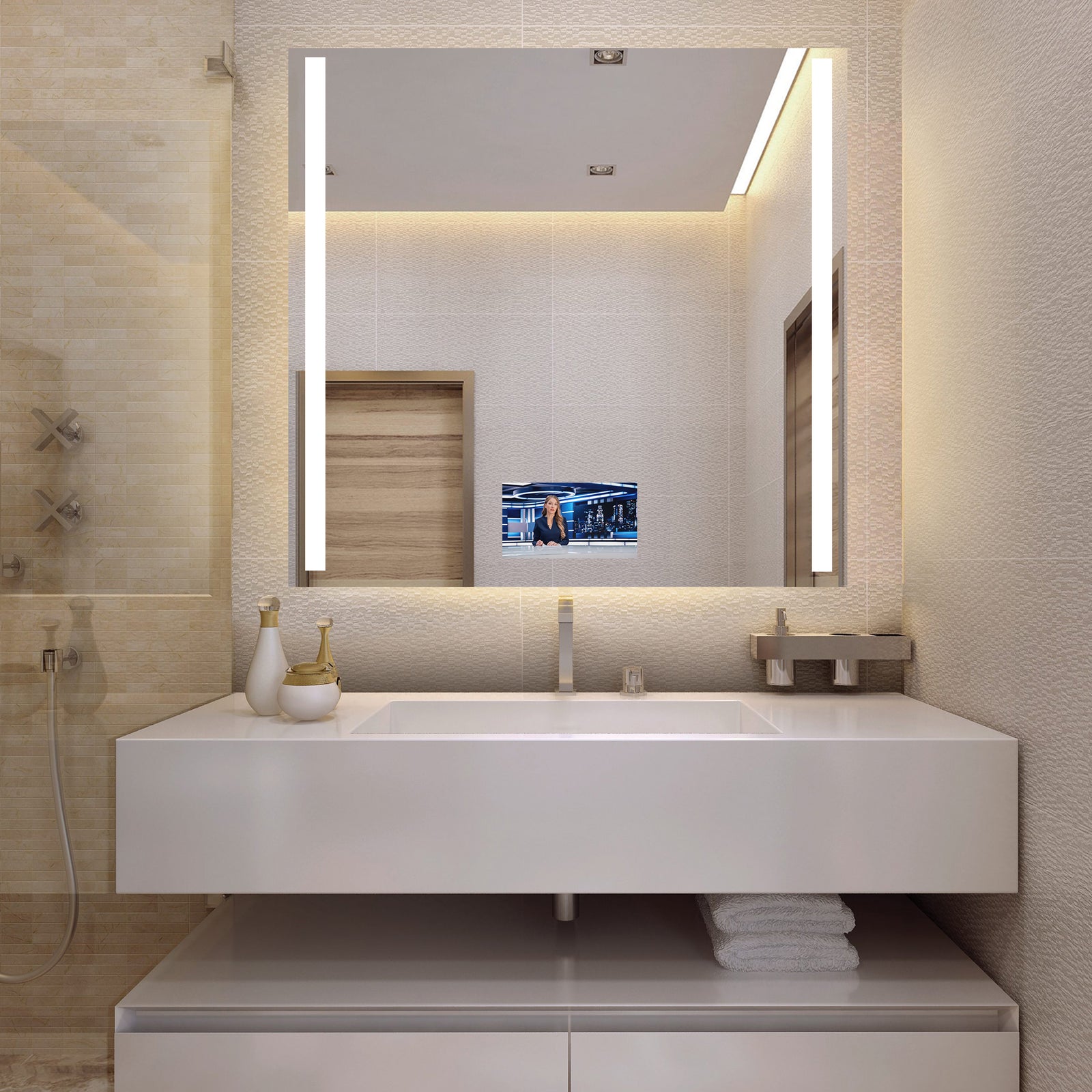 Electric Mirror Fusion 48" x 42" LED Lighted Mirror with 15" TV