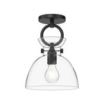 Waldo 9-in Matte Black/Clear Glass 1 Light Semi Flush Mount