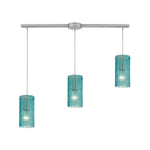 Ice Fragments 36'' Wide 3-Light Slim Linear Pendant - Satin Nickel and Aqua Glass