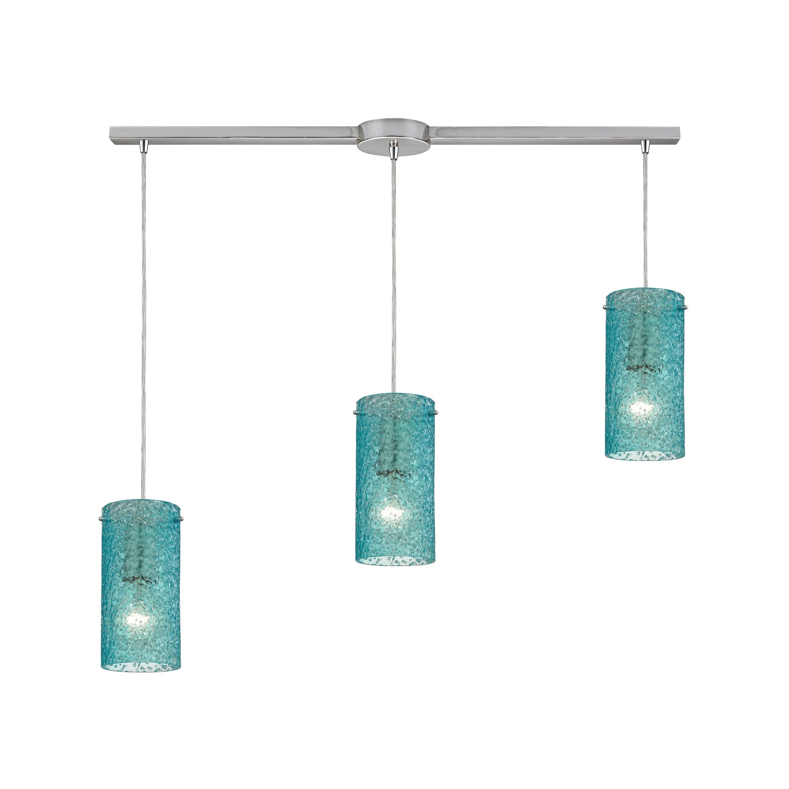 Ice Fragments 36'' Wide 3-Light Slim Linear Pendant - Satin Nickel and Aqua Glass
