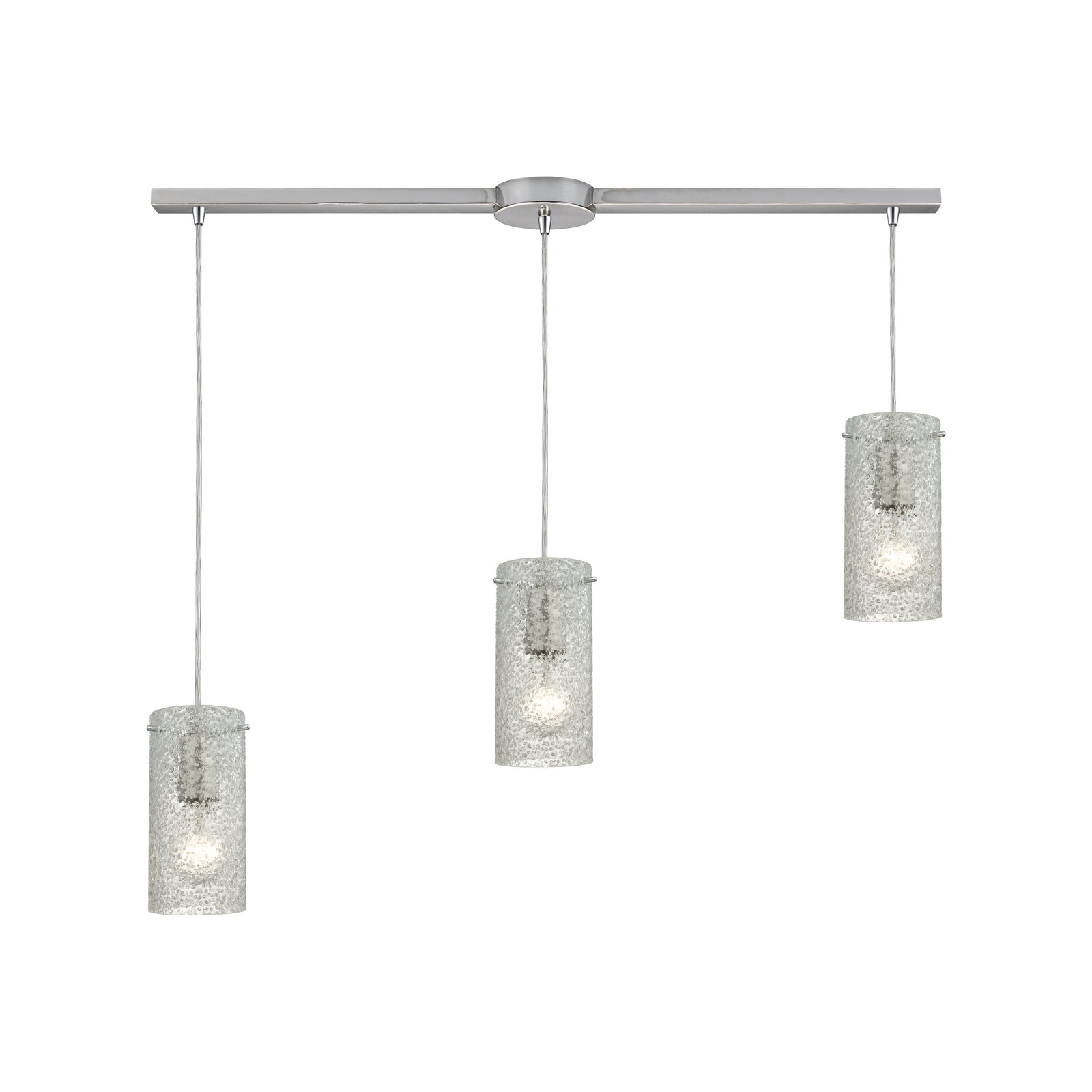 Ice Fragments 36'' Wide 3-Light Slim Linear Pendant - Satin Nickel and Clear Glass