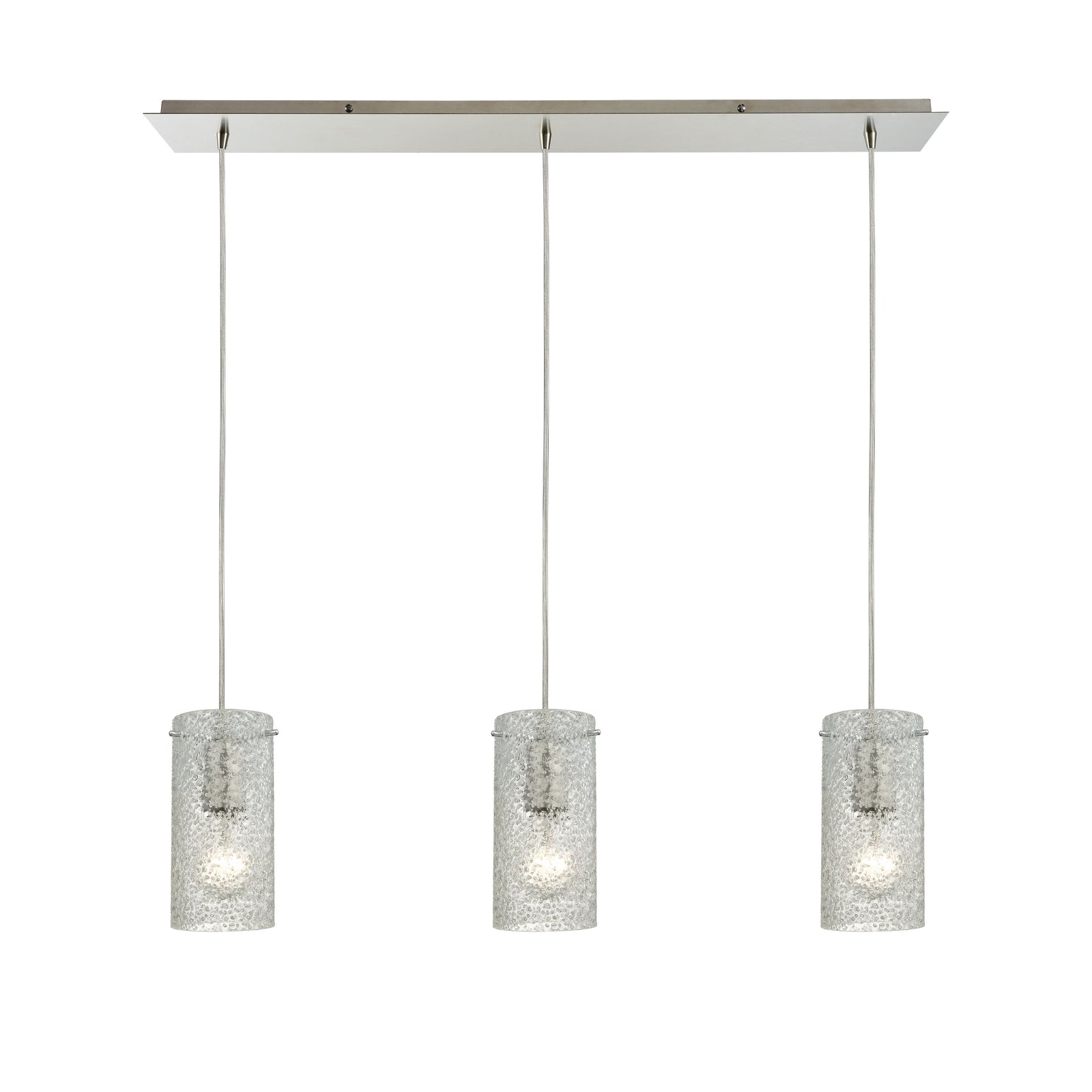 Ice Fragments 36'' Wide 3-Light Linear Pendant - Satin Nickel and Clear Glass