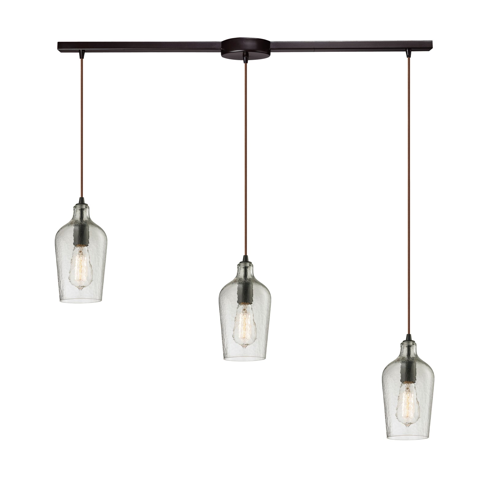Hammered Glass 36'' Wide 3-Light Slim Linear Pendant - Oil Rubbed Bronze with Clear