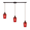 Hammered Glass 36'' Wide 3-Light Slim Linear Pendant - Oil Rubbed Bronze with Red