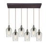 Hammered Glass 30'' Wide 6-Light Rectangular Pendant - Oil Rubbed Bronze with Clear