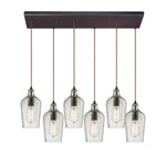 Hammered Glass 30'' Wide 6-Light Rectangular Pendant - Oil Rubbed Bronze with Clear