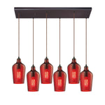 Hammered Glass 30'' Wide 6-Light Rectangular Pendant - Oil Rubbed Bronze with Red