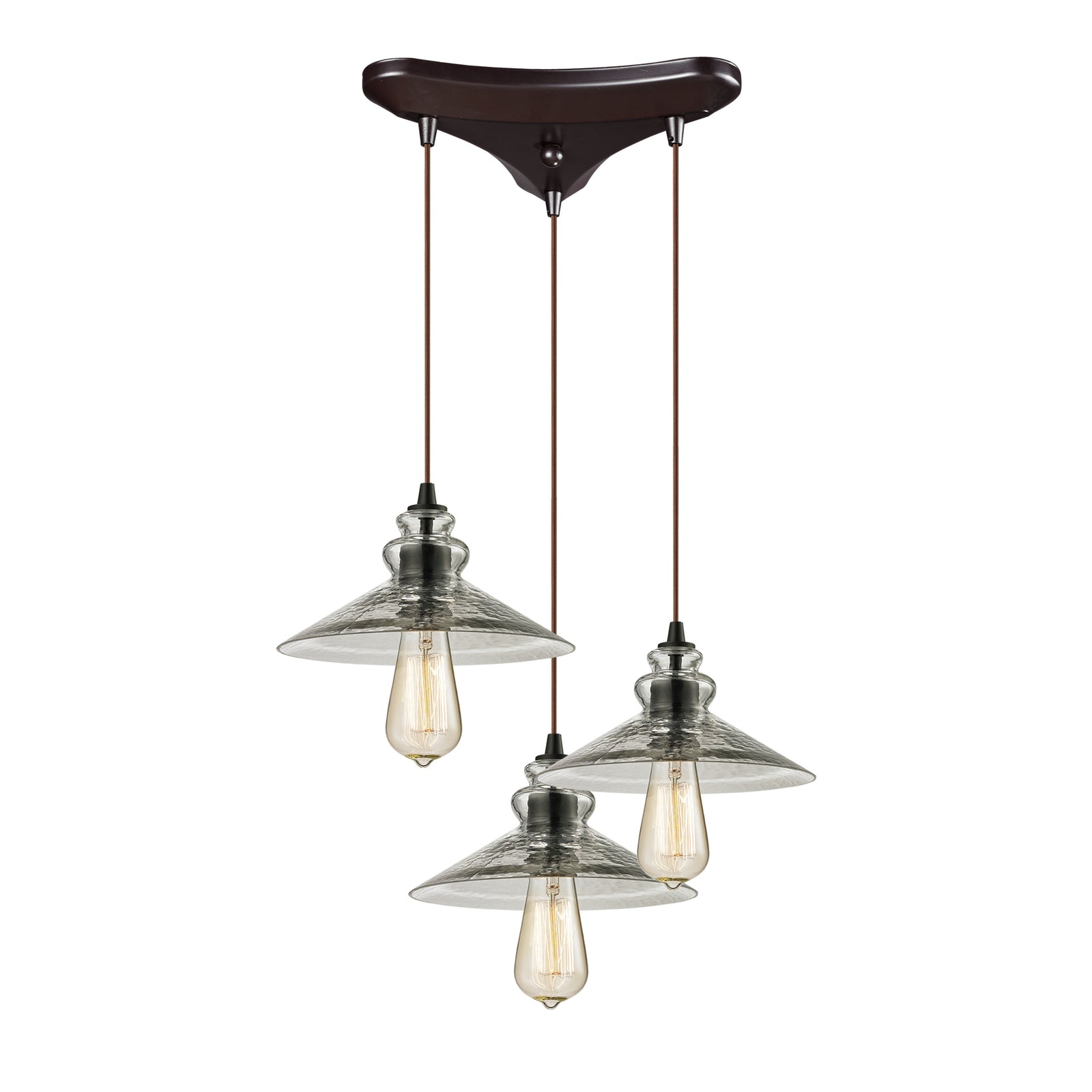 Hammered Glass 10'' Wide 3-Light Mini Pendant - Oil Rubbed Bronze