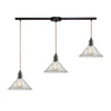 Hand Formed Glass 36'' Wide 3-Light Slim Linear Pendant - Oil Rubbed Bronze