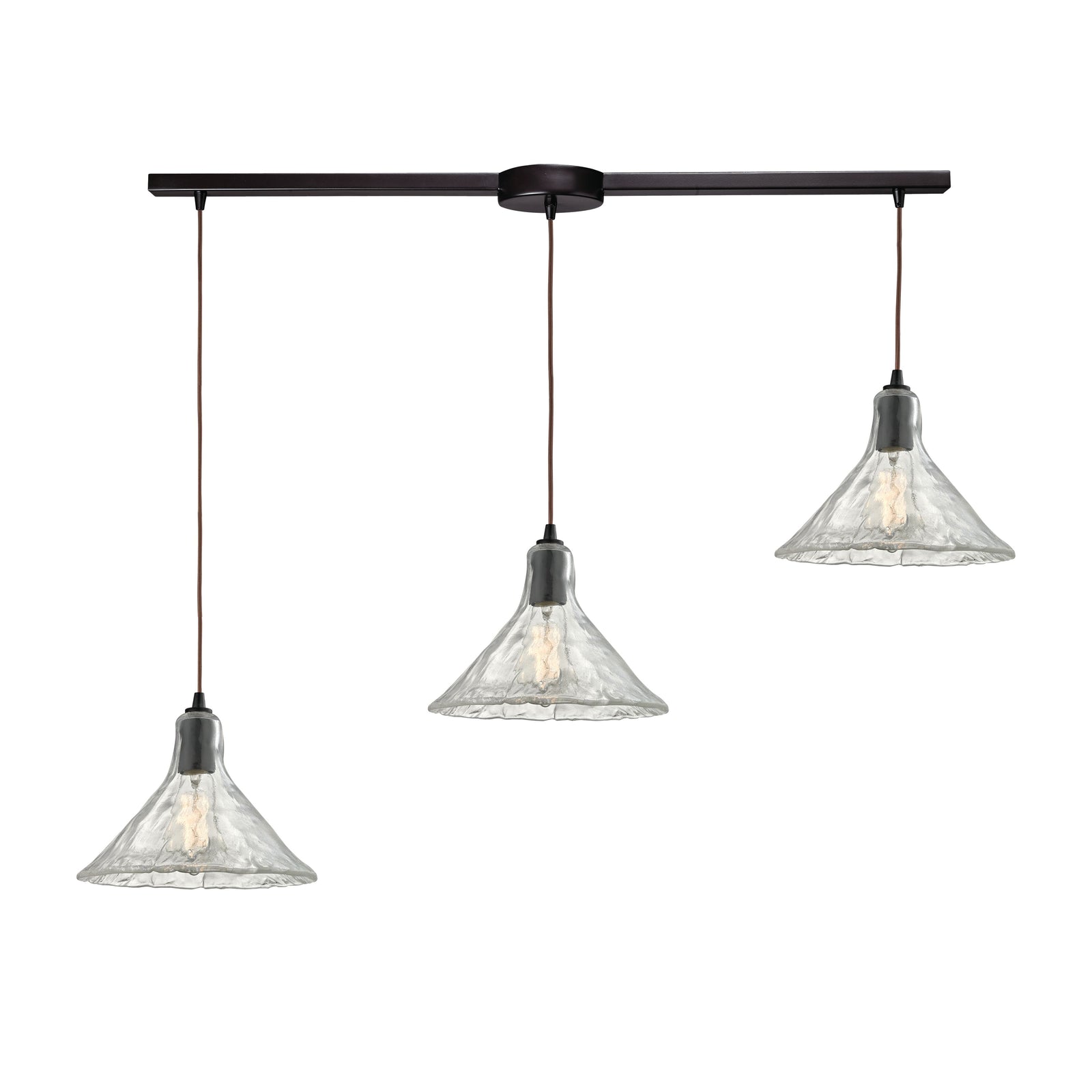 Hand Formed Glass 36'' Wide 3-Light Slim Linear Pendant - Oil Rubbed Bronze