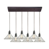 Hand Formed Glass 30'' Wide 6-Light Rectangular Pendant - Oil Rubbed Bronze