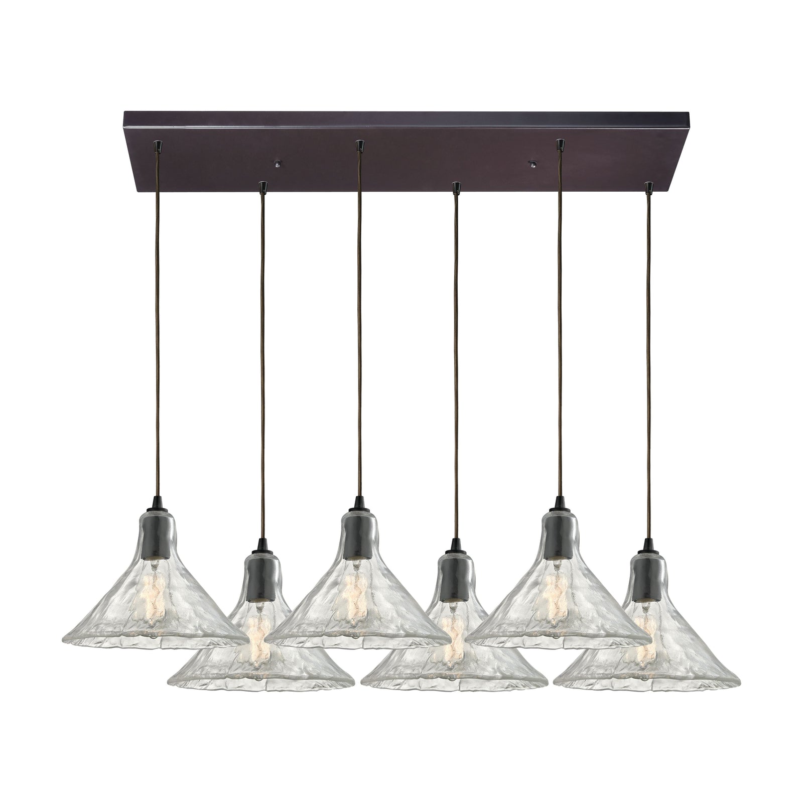 Hand Formed Glass 30'' Wide 6-Light Rectangular Pendant - Oil Rubbed Bronze