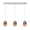 Illusions 36'' Wide 3-Light Linear Pendant - Satin Nickel with Multicolor Fireworks Glass