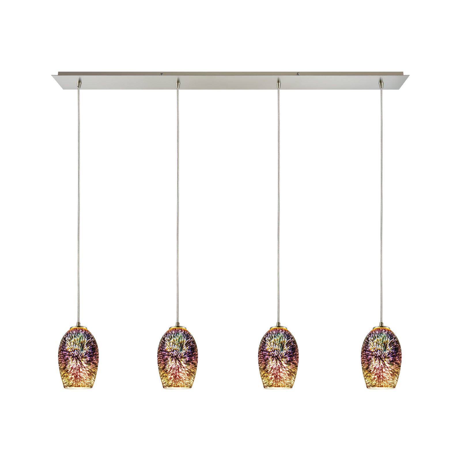 Illusions 46'' Wide 4-Light Pendant - Satin Nickel with Multicolor Fireworks Glass