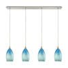 Earth 46'' Wide 4-Light Linear Pendant - Satin Nickel with Sky Blue Glass