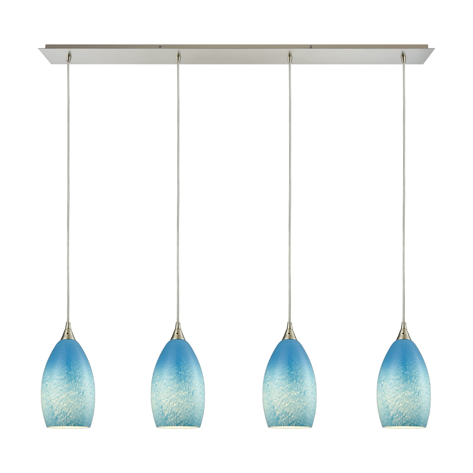 Earth 46'' Wide 4-Light Linear Pendant - Satin Nickel with Sky Blue Glass