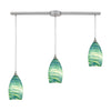 Collanino 38'' Wide 3-Light Slim Linear Pendant - Satin Nickel with Aqua Swirl Glass