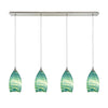 Collanino 46'' Wide 4-Light Linear Pendant - Satin Nickel with Aqua Swirl Glass