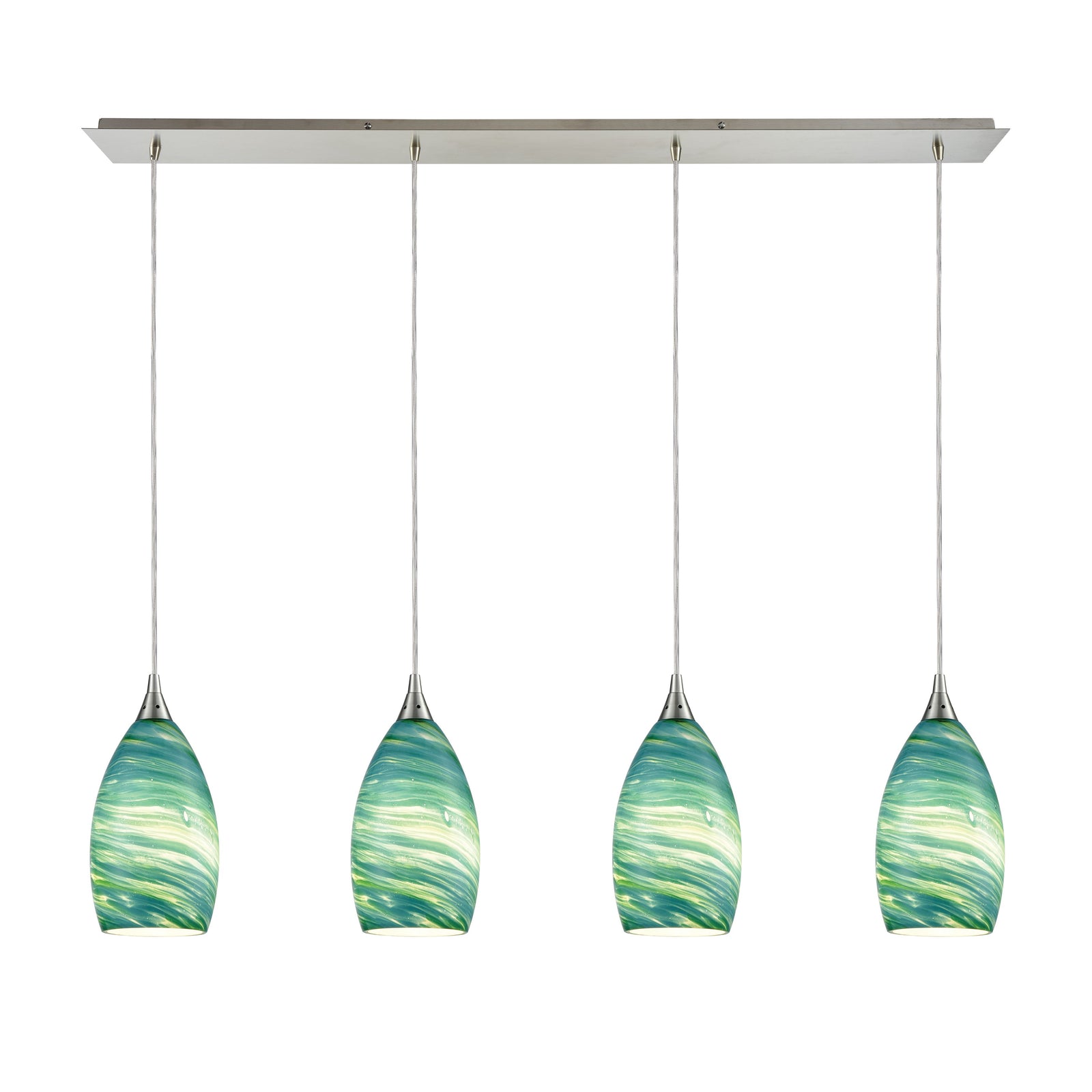 Collanino 46'' Wide 4-Light Linear Pendant - Satin Nickel with Aqua Swirl Glass