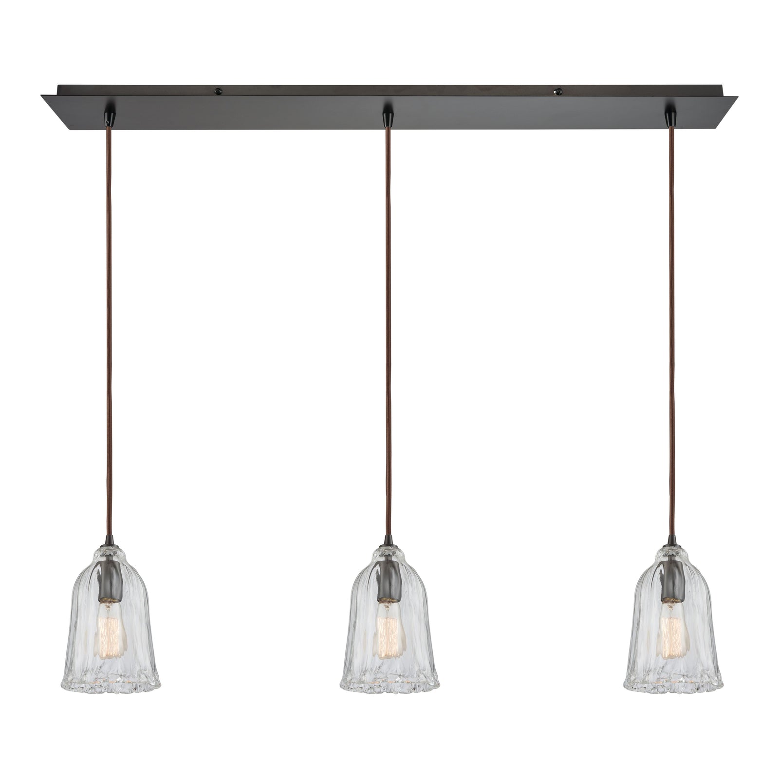 Hand Formed Glass 36'' Wide 3-Light Linear Pendant - Oil Rubbed Bronze