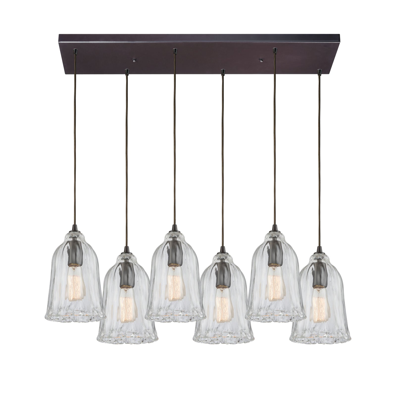 Hand Formed Glass 32'' Wide 6-Light Rectangular Pendant - Oil Rubbed Bronze