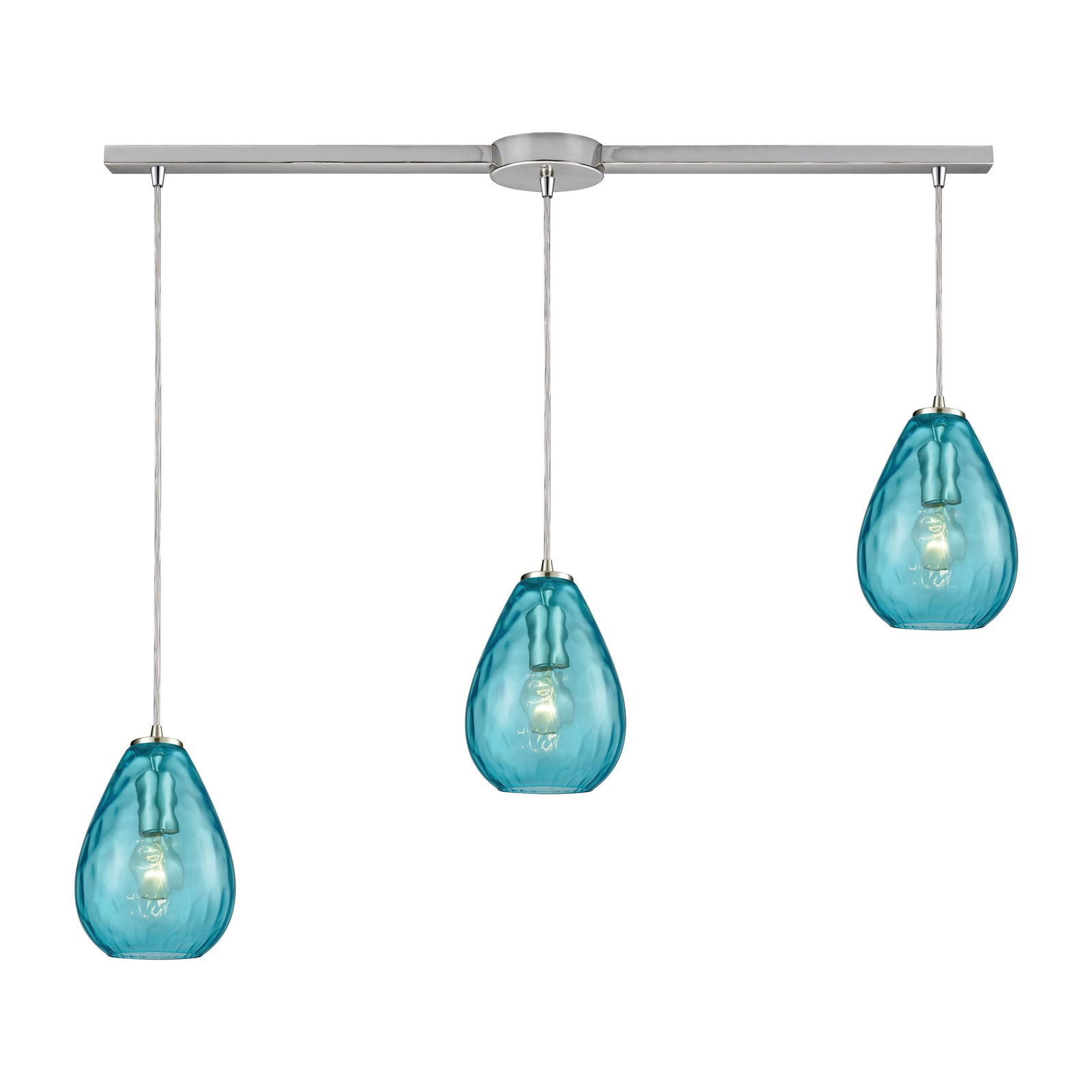 Lagoon 36'' Wide 3-Light Slim Linear Pendant - Satin Nickel with Aqua