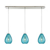 Lagoon 36'' Wide 3-Light Linear Pendant - Satin Nickel with Aqua
