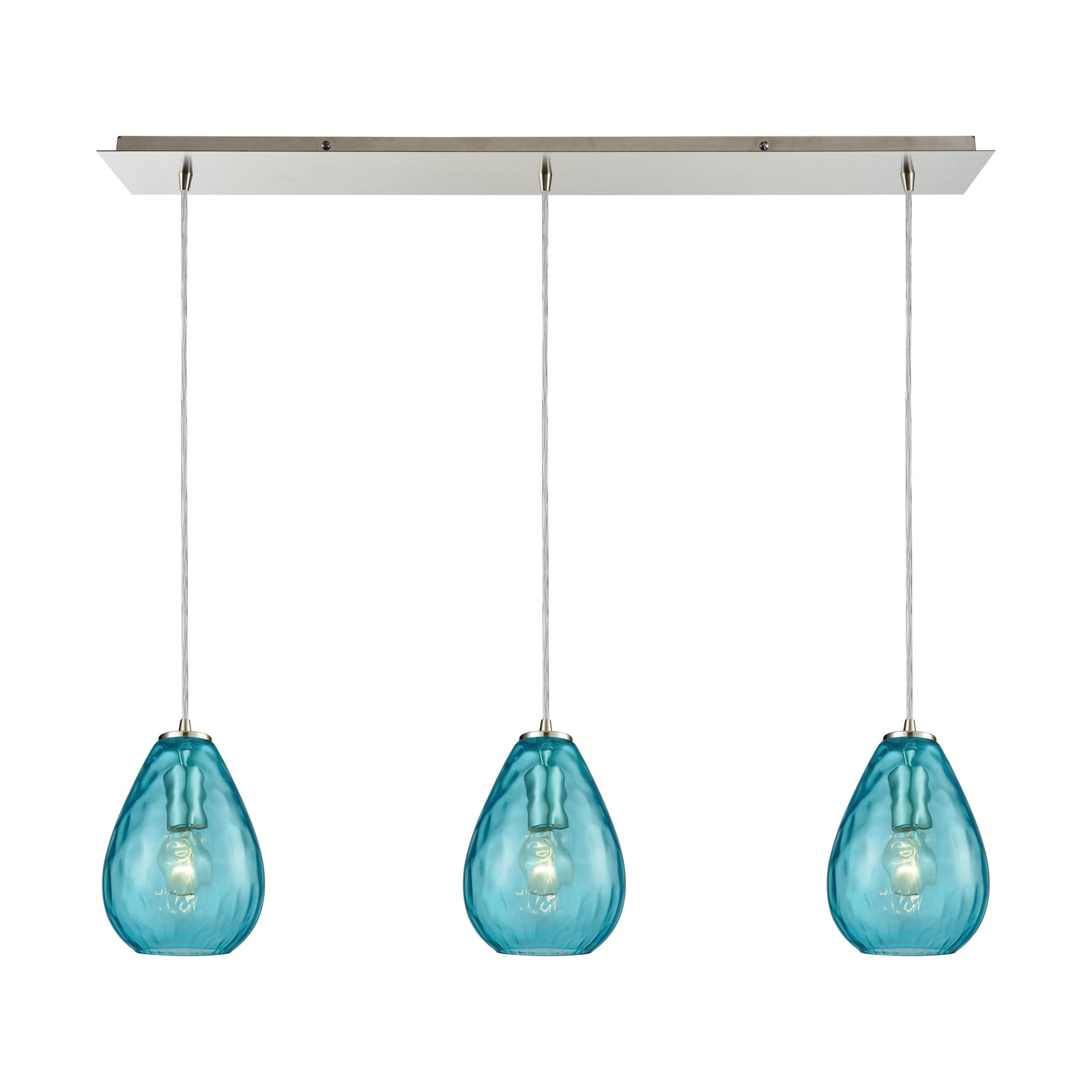 Lagoon 36'' Wide 3-Light Linear Pendant - Satin Nickel with Aqua