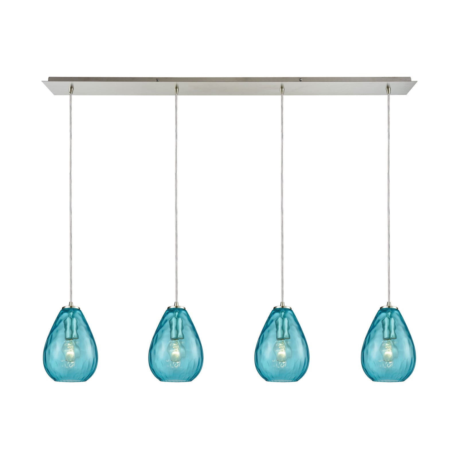 Lagoon 46'' Wide 4-Light Linear Pendant - Satin Nickel with Aqua