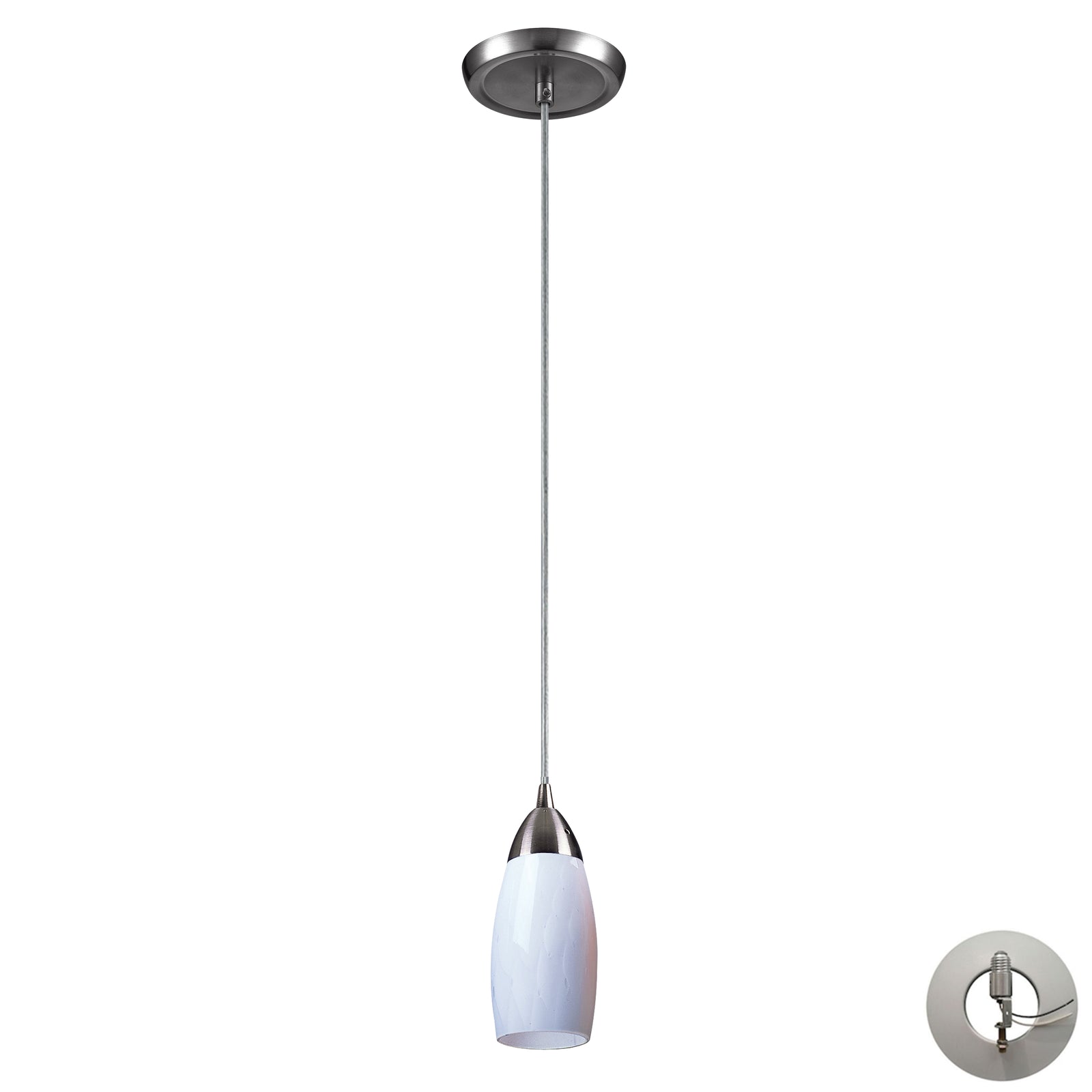 Milan 3'' Wide 1-Light Pendant - Satin Nickel with Simple White Glass - Includes Adapter Kit