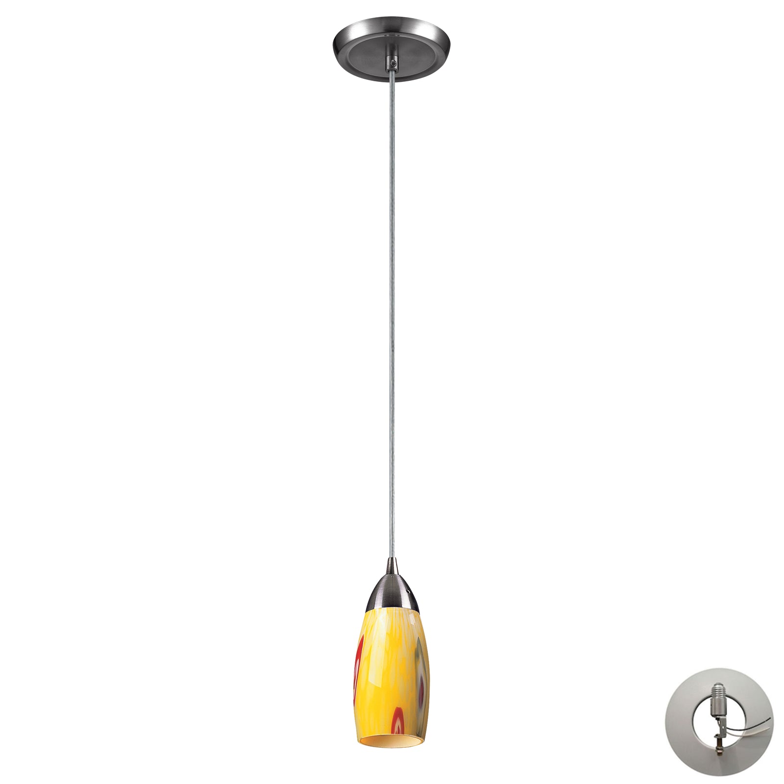 Milan 3'' Wide 1-Light Pendant - Satin Nickel with Yellow Blaze Glass - Includes Adapter Kit