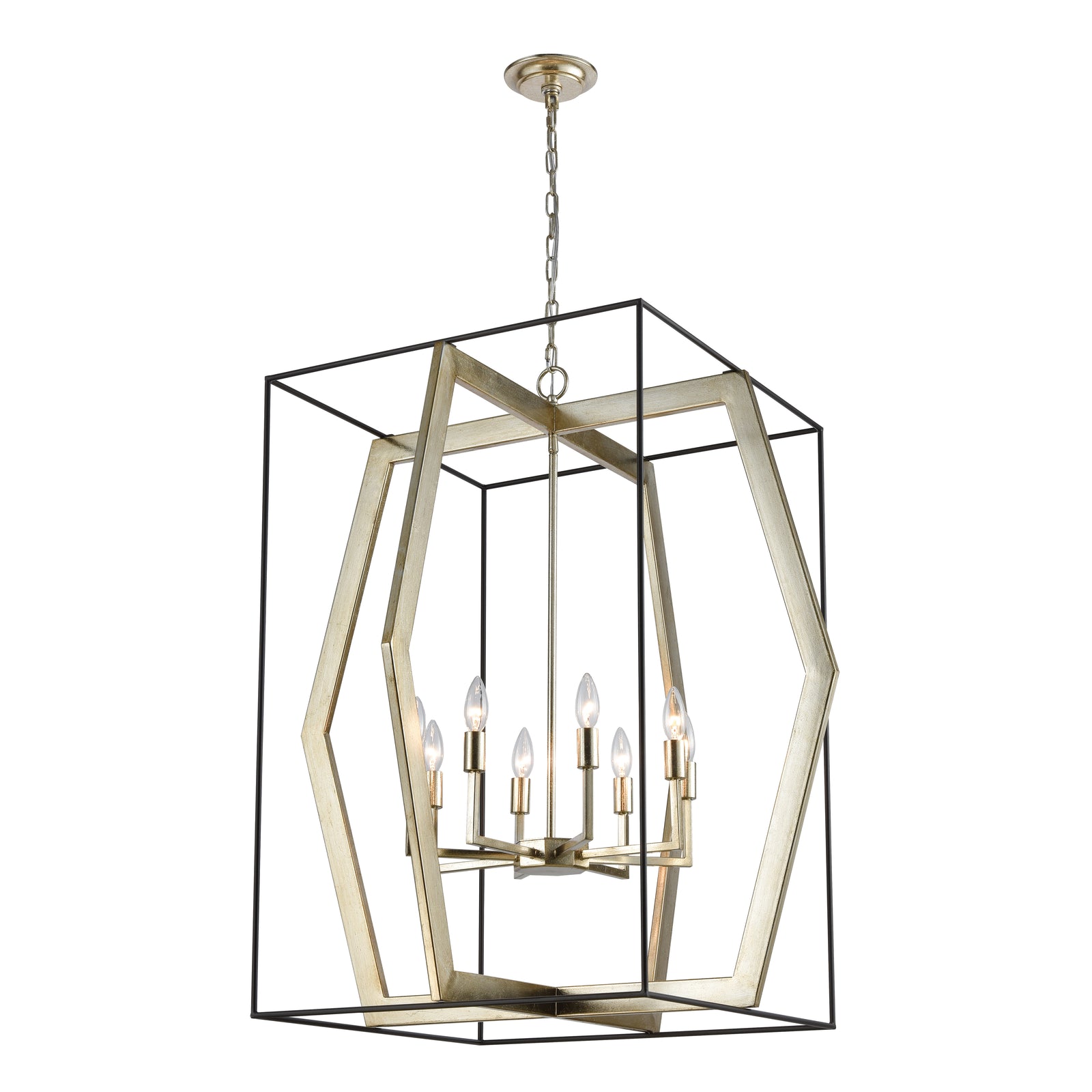 Mixed Geometries 32'' Wide 8-Light Chandelier - Silver Leaf