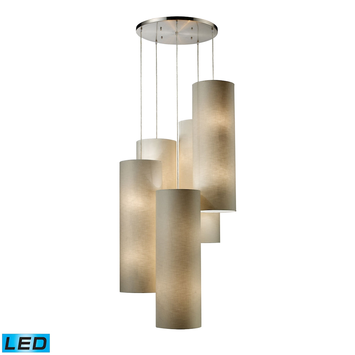 Fabric Cylinders 33'' Wide 20-Light Pendant - Satin Nickel - Includes LED Bulbs