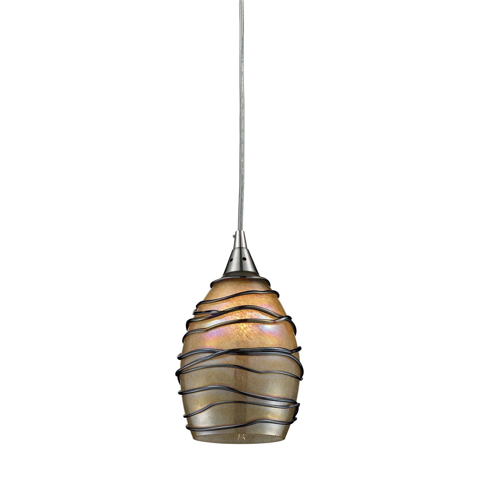 Vines 5'' Wide 1-Light Pendant - Satin Nickel with Tan Glass