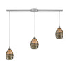 Vines 36'' Wide 3-Light Slim Linear Pendant - Satin Nickel with Tan Glass
